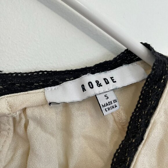 RO&DE ANTHROPOLOGIE Lace Trim Cold Shoulder Blouse Cream Ivory Black 3/4 Sleeve - Picture 6 of 14